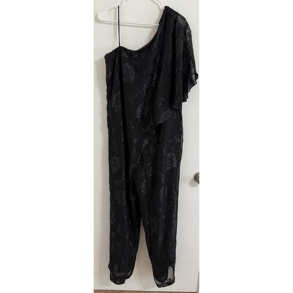 Adrianna Papell Pants - Adrianna Papell Formal Jumpsuit 14W Floral Chiffon One‎ Shoulder Pants Sparkle